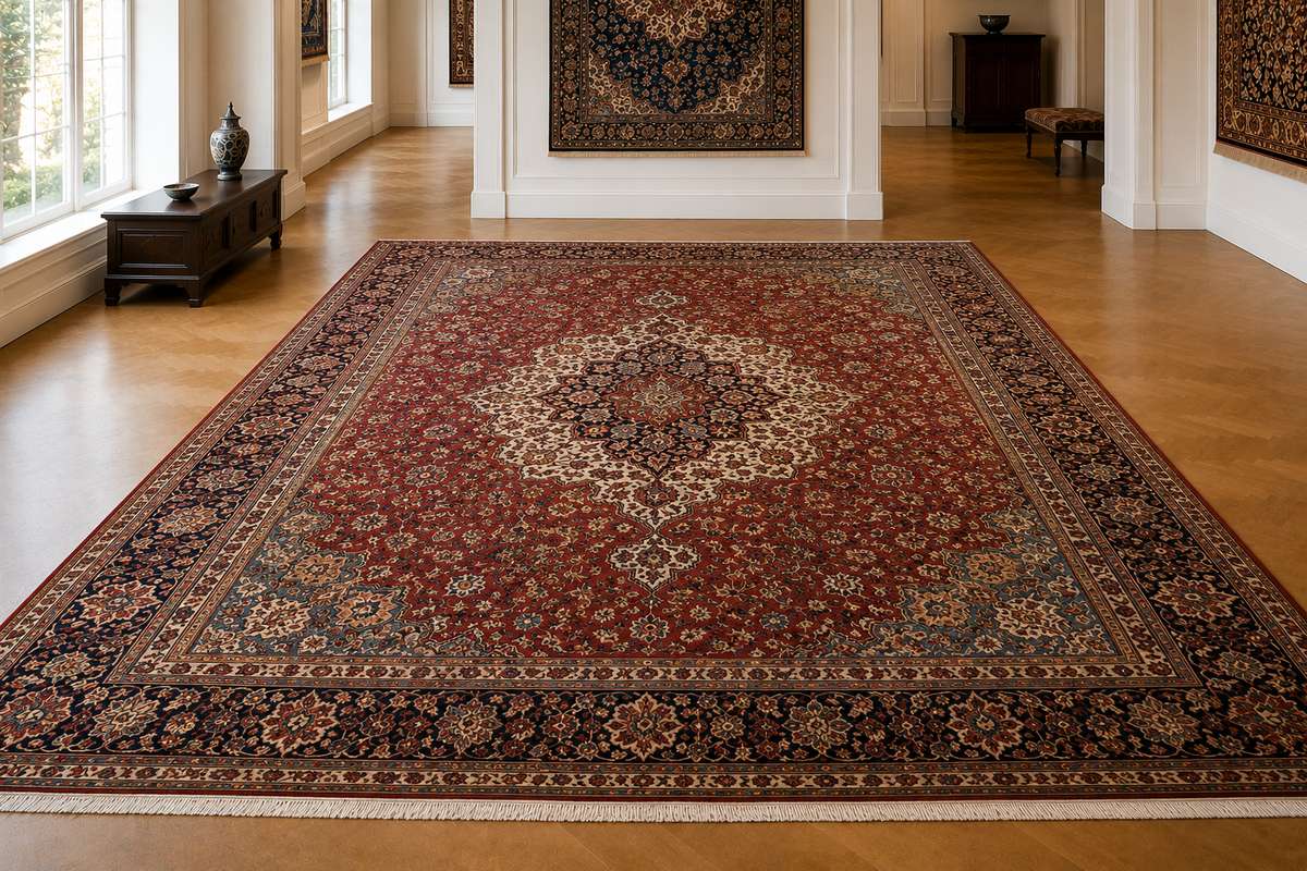 Fine Persian Tabriz rug with a central medallion and the Mahi (Herati) fish pattern